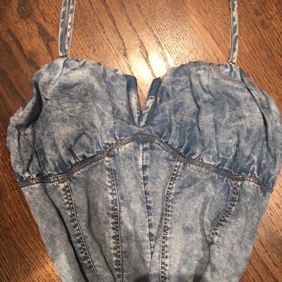 NWT Promesa Counting Clouds Acid-Wash Denim Skirt Romper. Size L - Picture 3 of 12